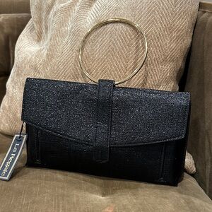 La Regale Glittering Black Clutch with Gold Ring